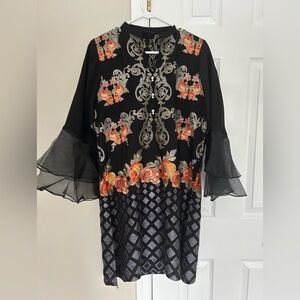 NEW ILACE FULL EMBROIDERY LINEN SHIRTA KURTA SZ M